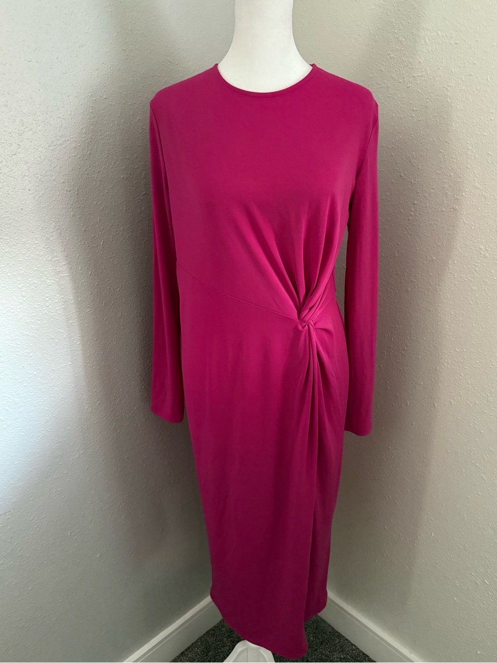 Zara Pink Twist Front Long Sleeve Midi Dress Size Small